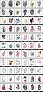Detailed sheet showing assorted animal and floral waterproof temporary tattoo designs