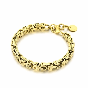 Bracciale a catena bizantina dorata in acciaio inossidabile per uomo e donna su bianco