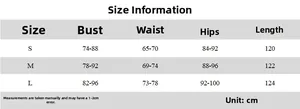 Detailed size chart for the strapless tiered maxi dress including bust and waist measurements