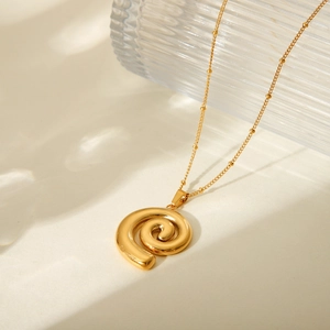 Polished 18k gold stainless steel spiral pendant necklace with a minimalist fine chain