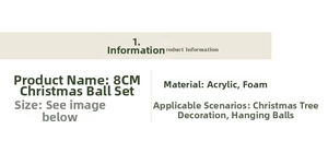 Detailed specifications for 8cm acrylic and foam Christmas ball set ornaments