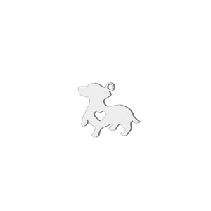 Polished stainless steel puppy pendant with hollow heart design and top hanging loop