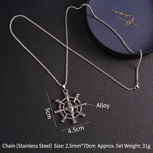 Retro stainless steel anchor pendant necklace with vintage silver finish for men