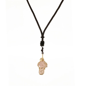 Collier artisanal avec pendentif champignon en cristal rose et fil doré enroulé