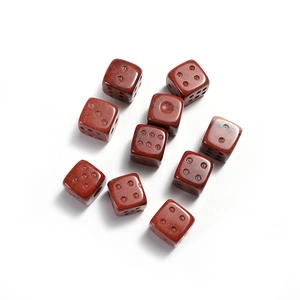 Set of 10 natural red jasper 15mm six-sided dice pendants with unique stone textures