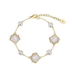 925 Sterling Silver Bracelet With Natural Baroque Pearl Mother Of Natural Baroque Pearl Shell Pendant Elegant Gold Silver Jewelry For Women French ins Style Adjustable Bracelet