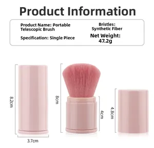 Detailed size specifications of pink retractable makeup brush with synthetic bristles