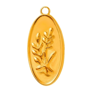 Oval vintage floral engraved gold pendant made of 304 stainless steel for DIY necklaces