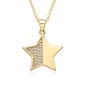 Gold star necklace with white zircon pavé and polished finish on delicate chain