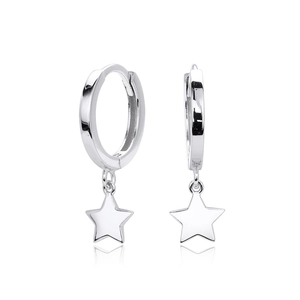 Elegant S925 sterling silver hoop earrings with polished pentagram star pendant charms