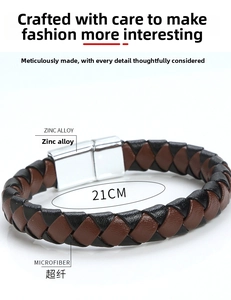 Detailed macro view of 21cm microfiber leather braided bracelet with zinc alloy clasp