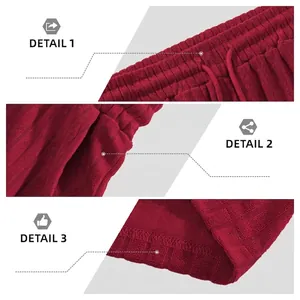 Men's dark red striped corduroy shorts featuring elastic drawstring waist and side pockets