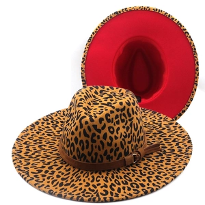 Leopard Print Fedora Hat Wide Brim Felt Jazz Cap With Leather Band Metal Buckle Vintage Fashion Unisex Headwear