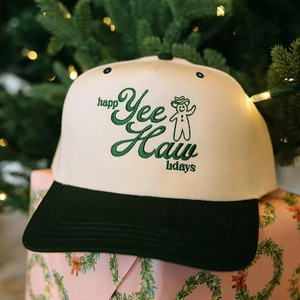Cappello Da Baseball Ricamato Happy Yee Haw Holidays Colore A Contrasto Poliestere Regolabile Visiera Curva Regalo Natale