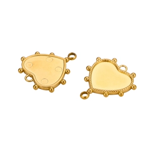 Gold plated heart pendant with double hanging loops for DIY jewelry making