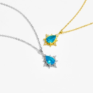 S925 sterling silver teardrop necklace with blue zircon in gold and silver finish