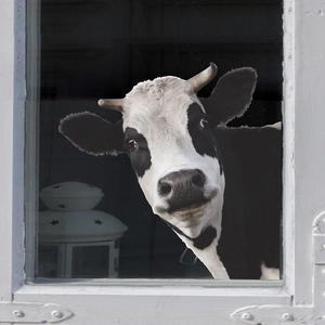 Funny 3D black and white cow peeking window sticker for creative home wall decoration