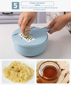 Macro shot of a multifunctional blue ginger grater and the resulting fresh ginger paste