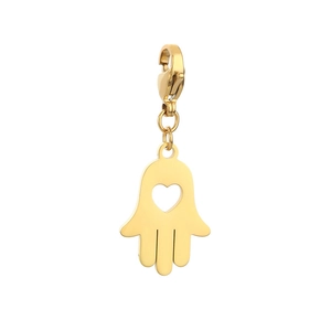 Pendentif Main de Fatima doré avec découpe en cœur et fermoir homard en acier inoxydable