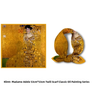 Vue détaillée de l'imprimé d'art Gustav Klimt Adele sur carré de soie de 53 cm