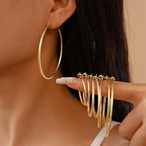 Geometric Hoop Earrings Frosted Texture Copper Metal With 925 Sterling Silver Earring Post Simple Fashion Women Jewelry