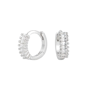 Créoles élégantes en argent S925 avec zircons cubiques de taille baguette rectangulaire