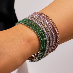Luxury 18K gold plated stainless steel tennis bracelet set with colorful zircon stones