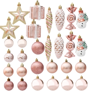 Pink Rose Gold Christmas Tree Ornament Plastic Glitter Baubles Stars Snowman Candy Pine Cone Festive Home Holiday Decor