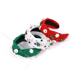Set of three Christmas knot headbands with Santa, snowflake and tree rhinestone charms