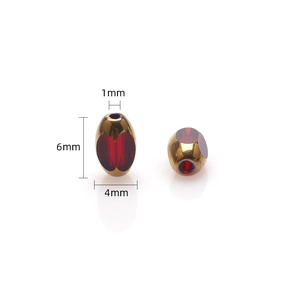 4x6mm red glass beads with gold rim, oval shape for DIY jewelry necklace and bracelet