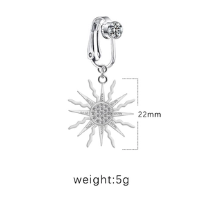 Clip de nombril fleur solaire argenté sans perçage avec strass étincelants 22mm