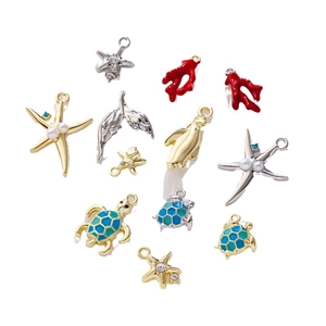 Assorted ocean themed alloy charms with starfish and sea turtles for DIY jewelry making