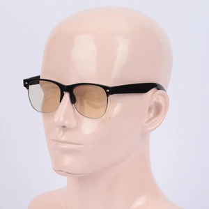 Classic half-frame retro sunglasses with black rim and amber lenses for outdoor sun protection