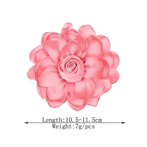 Pink satin rose fabric flower handmade accessory for hair clips and brooches