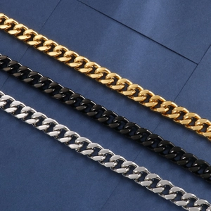 Classic stainless steel Cuban link chains in gold, black, and silver finishes for men