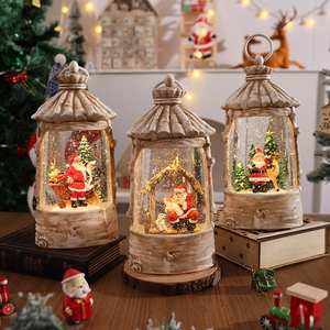 Antique white Christmas snow globe lantern with Santa Claus and festive scene scenes