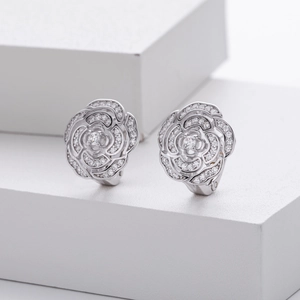 Elegant S925 sterling silver camellia hoop earrings with sparkling zircon inlay for women