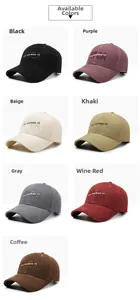 Detail view of the embroidered letter logo and stitching on multi-color baseball caps