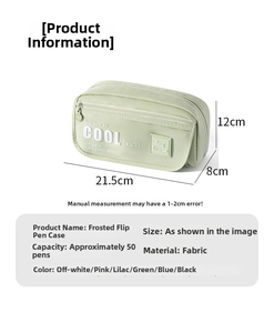 Detailed dimension guide for the large-capacity green fabric pencil case with 50-pen storage