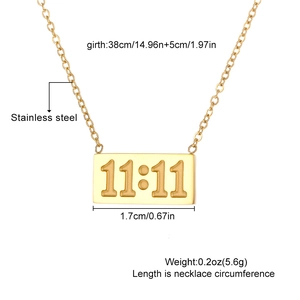 Golden stainless steel rectangle necklace with 11:11 engraving and 38cm chain