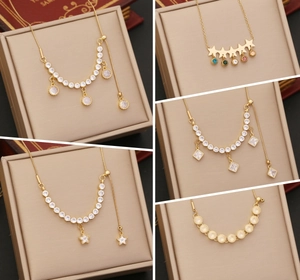 Star Zircon Pendant Necklace Copper Gold Plated Y Shape Tassel Adjustable Clavicle Chain For Women