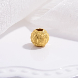 Frosted gold S925 sterling silver spacer bead with round embossed hollow star patterns