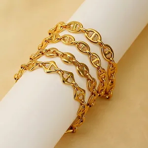 Bracelet Chaîne En Acier Inoxydable Plaqué Or 18K Maillon Ancre Infini Géométrique Tendance Minimaliste Hommes Femmes