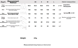 Detailed size chart for plaid shirt with measurements for bust, length, and sleeve dimensions