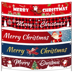 Merry Christmas Banner Outdoor Yard Decoration Oxford Cloth Santa Claus Snowman Plaid Hanging Flag For Holiday Party Wall