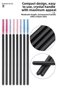 Detail showing colorful nylon brush heads and black handles of disposable eyelash wands