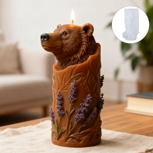 Brown forest bear lavender candle with white silicone mold for DIY aromatherapy crafts
