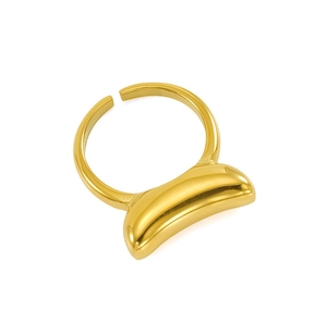 Polished golden stainless steel moon-shaped adjustable ring with minimalist design