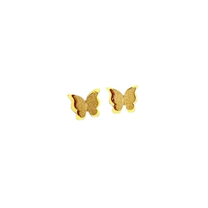 Minimalist golden butterfly stud earrings with matte texture on a clean white background