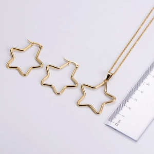 Golden stainless steel star jewelry set with ruler showing 3.5cm size dimension
